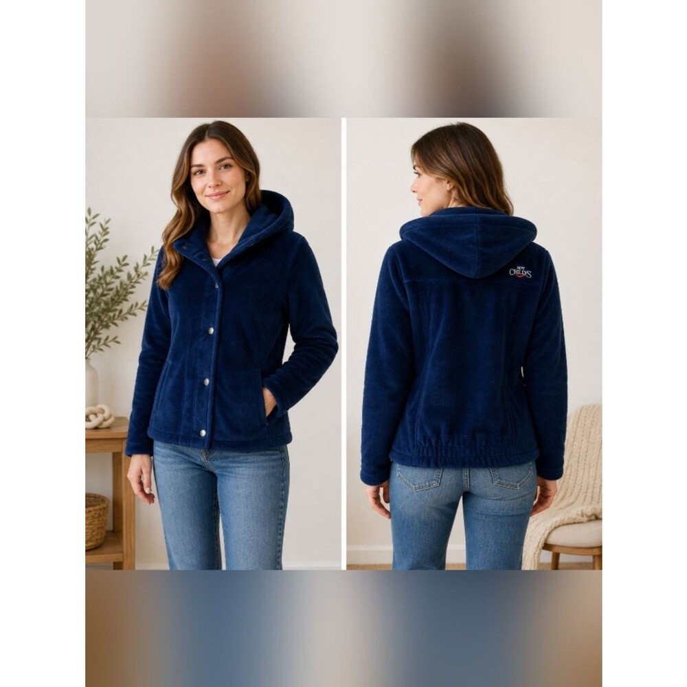 hot chilys fleece jacket womens blue full zip snap hooded soft cozy casual m